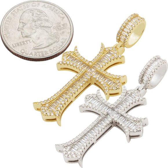 925 Sterling Silver 14k Gold Vermeil AAA Cubic Zirconia Cross Pendant